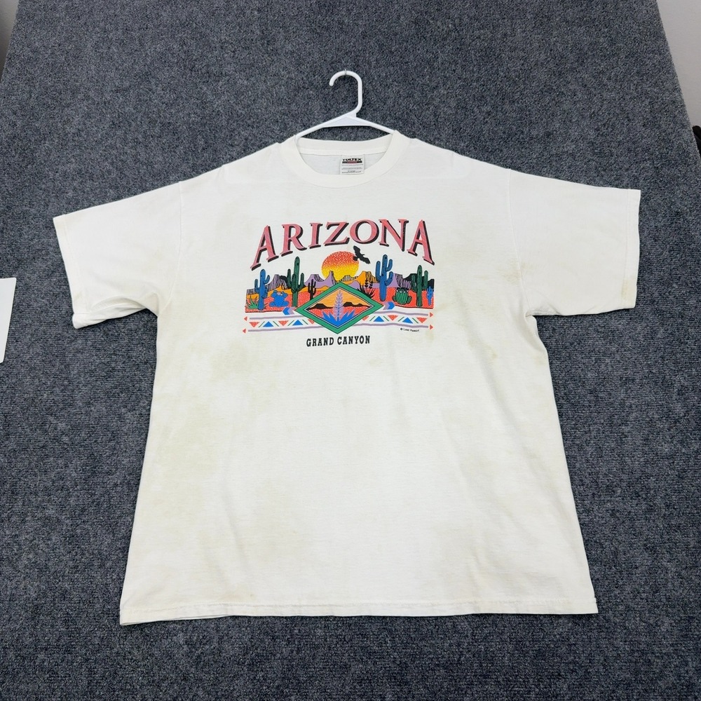 Vintage Arizona Tultex T-Shirt Mens XL White Cotton Grand Canyon Graphic Retro